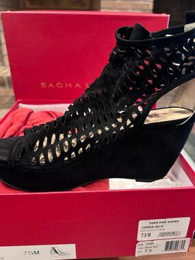 Sacha London Orma Wedge Zip Up Black Kid Suede